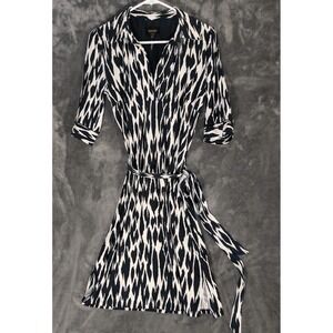 LAUNDRY by Shelli Segal size 2 black & white ZEBRA PRINT belted dress, 3/4 sleev